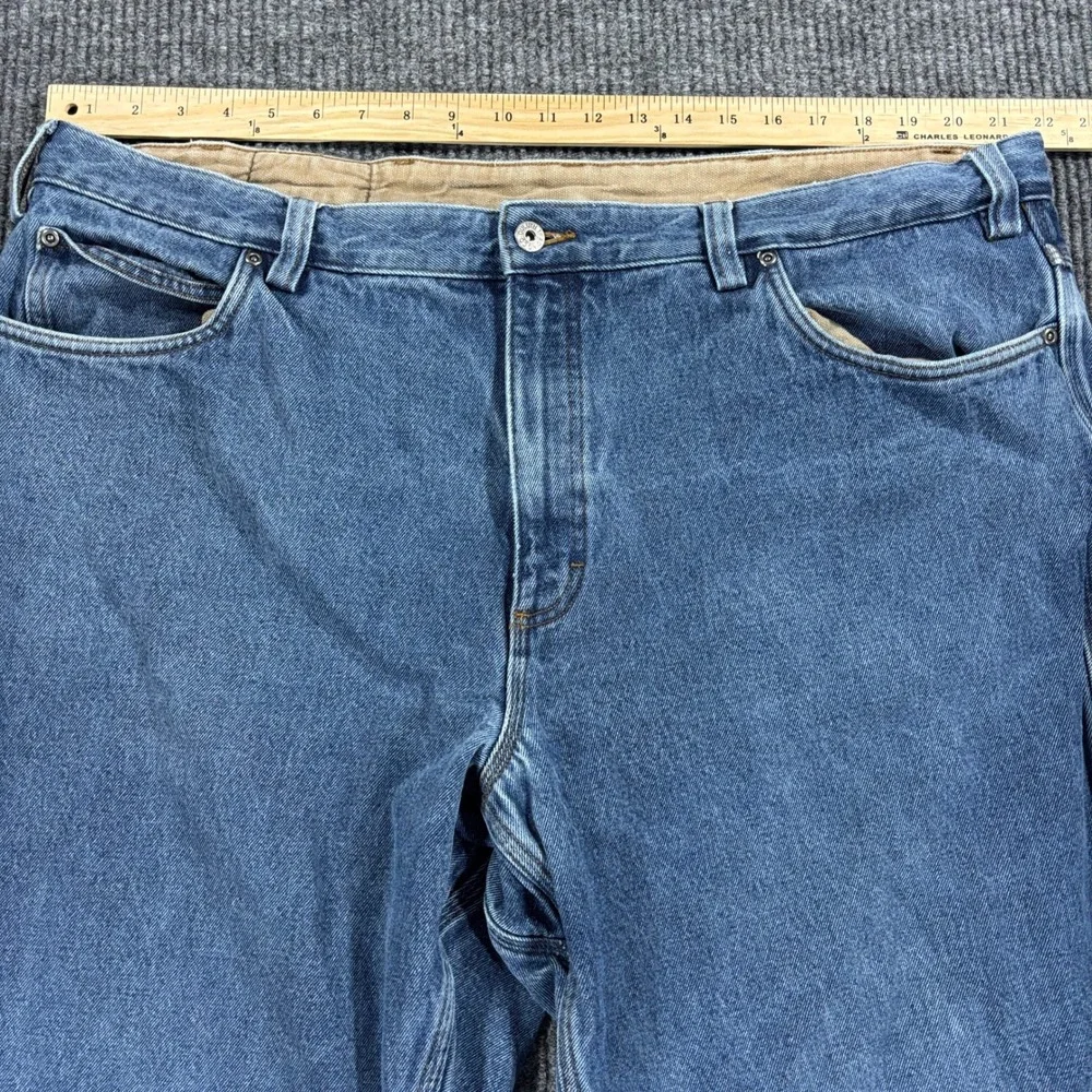 Duluth Trading Co Flannel Lined Jeans Mens 44x30 Blue Denim Plaid Lining